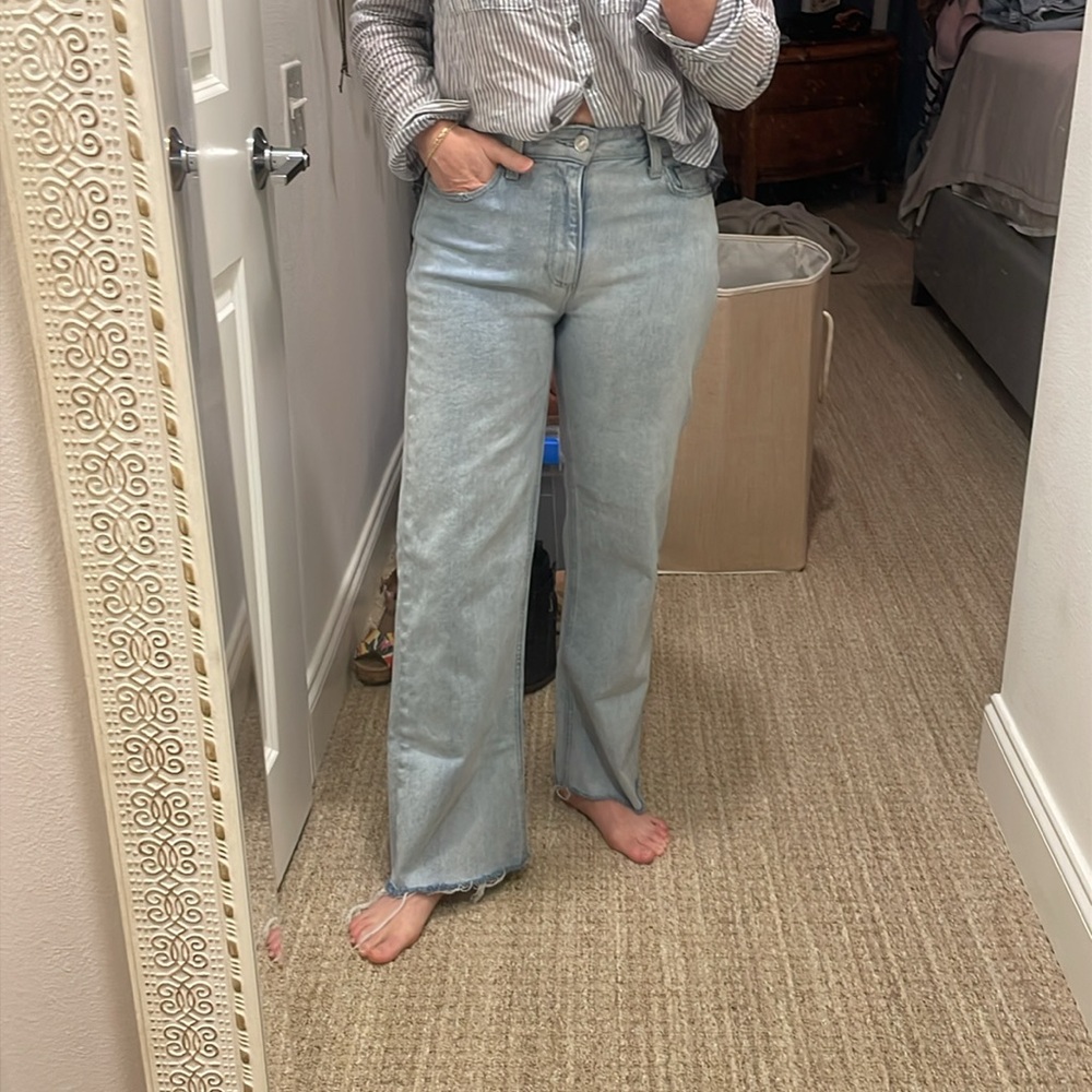 PAIGE Wide Leg Jeans with Raw Hem